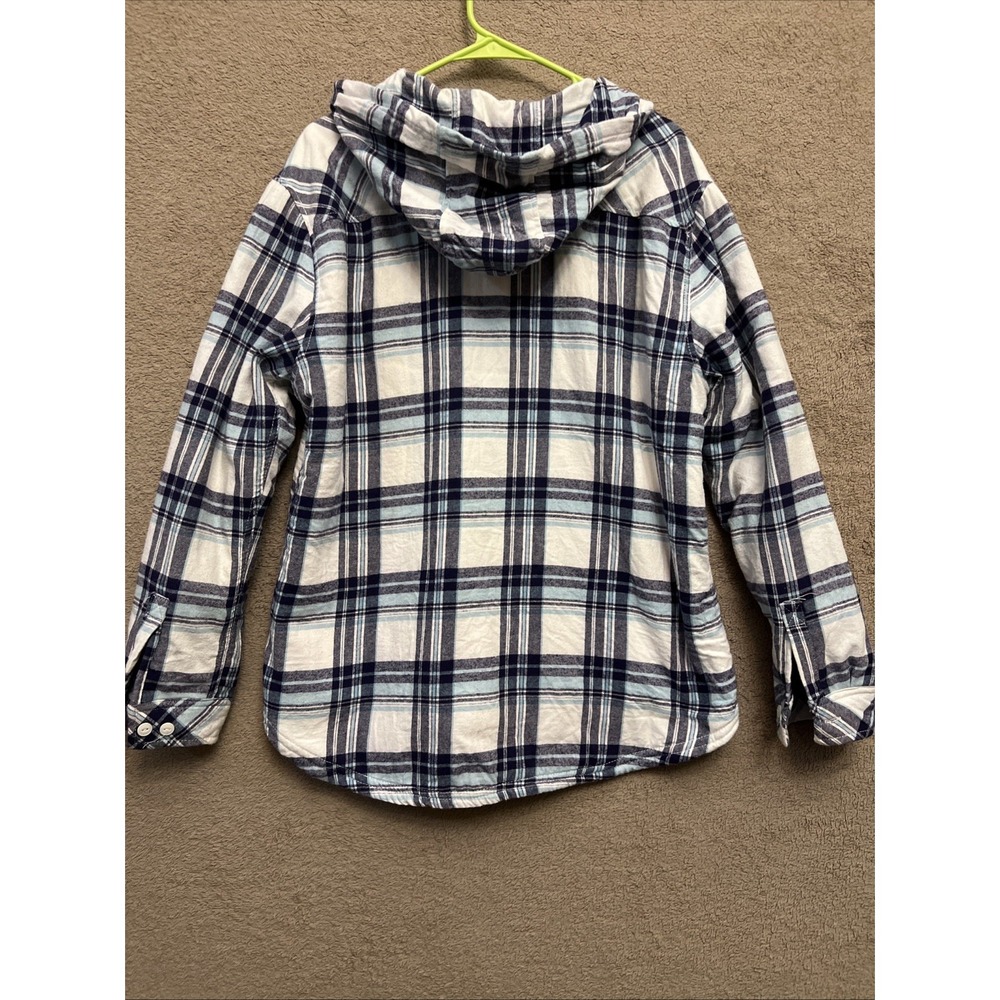 Boston Traders Hooded Shacket Blue White Plaid Flannel Women's Fleece Lined - Picture 6 of 7